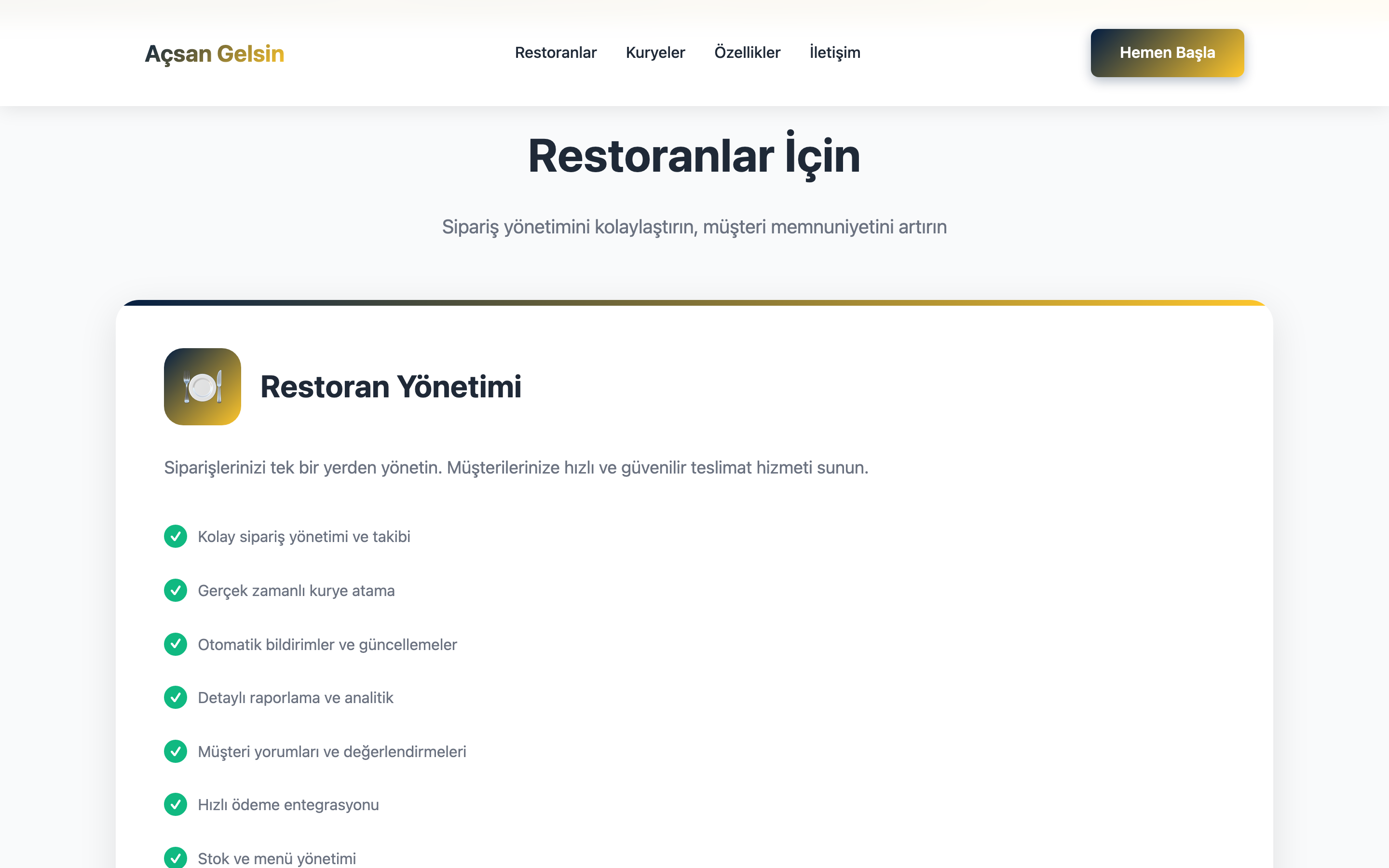 Açsan Gelsin — RESTAURANT · ORDERS